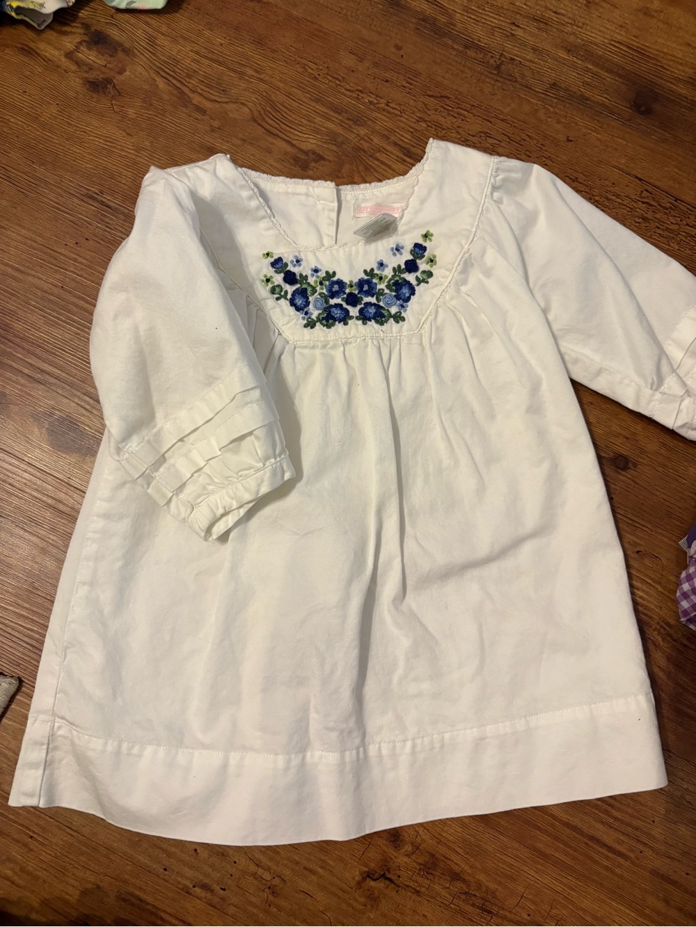 Janie and Jack White Tunic with Blue Floral Embroidery
